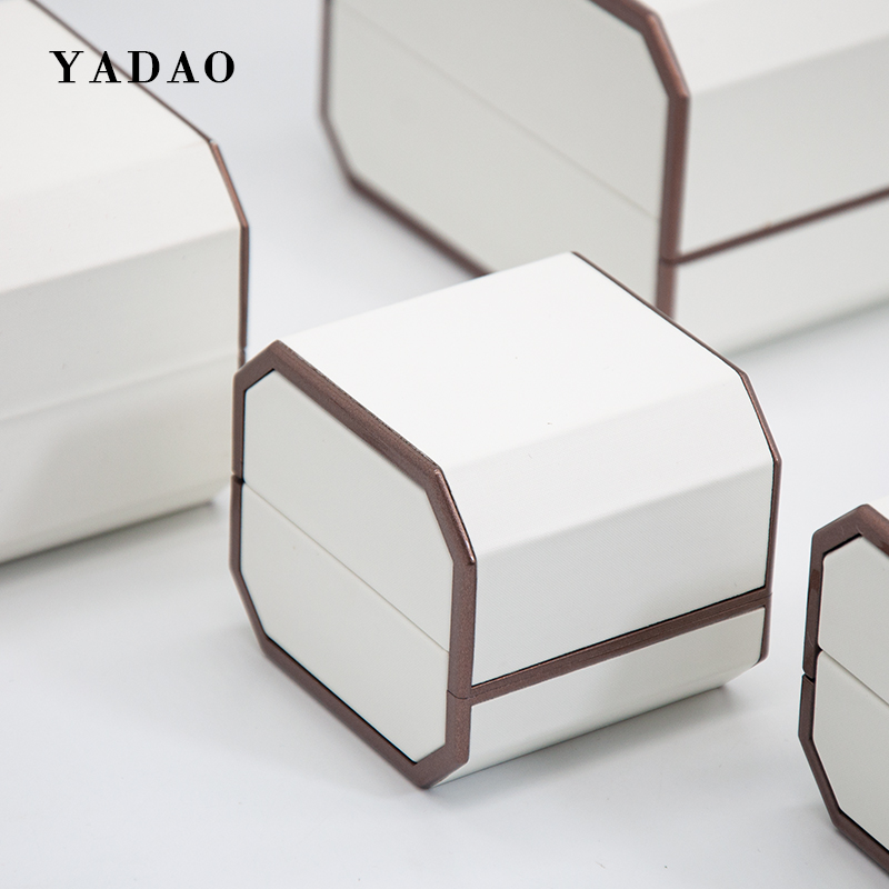 luxury new style white leather jewelry box Side octagonal flip box