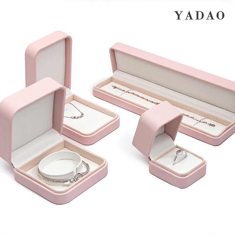 High-ed Pink leather jewelry box set with ring earring necklace bangle bracelet box