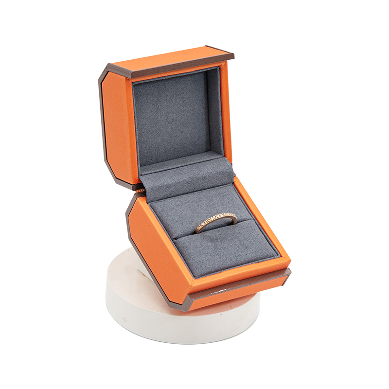 luxury new style orange leather jewelry box with Side octagonal flip