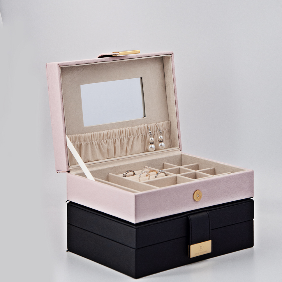 Multi functional leather material portable travel jewelry box with mirror