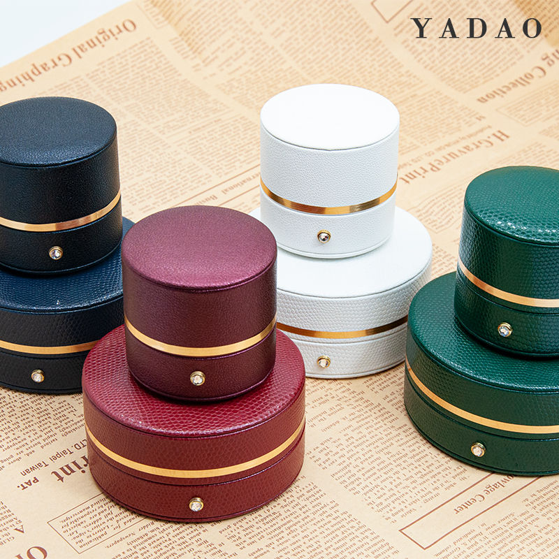 Hot sale leather material round shape design ring earring bangle box for wholesale