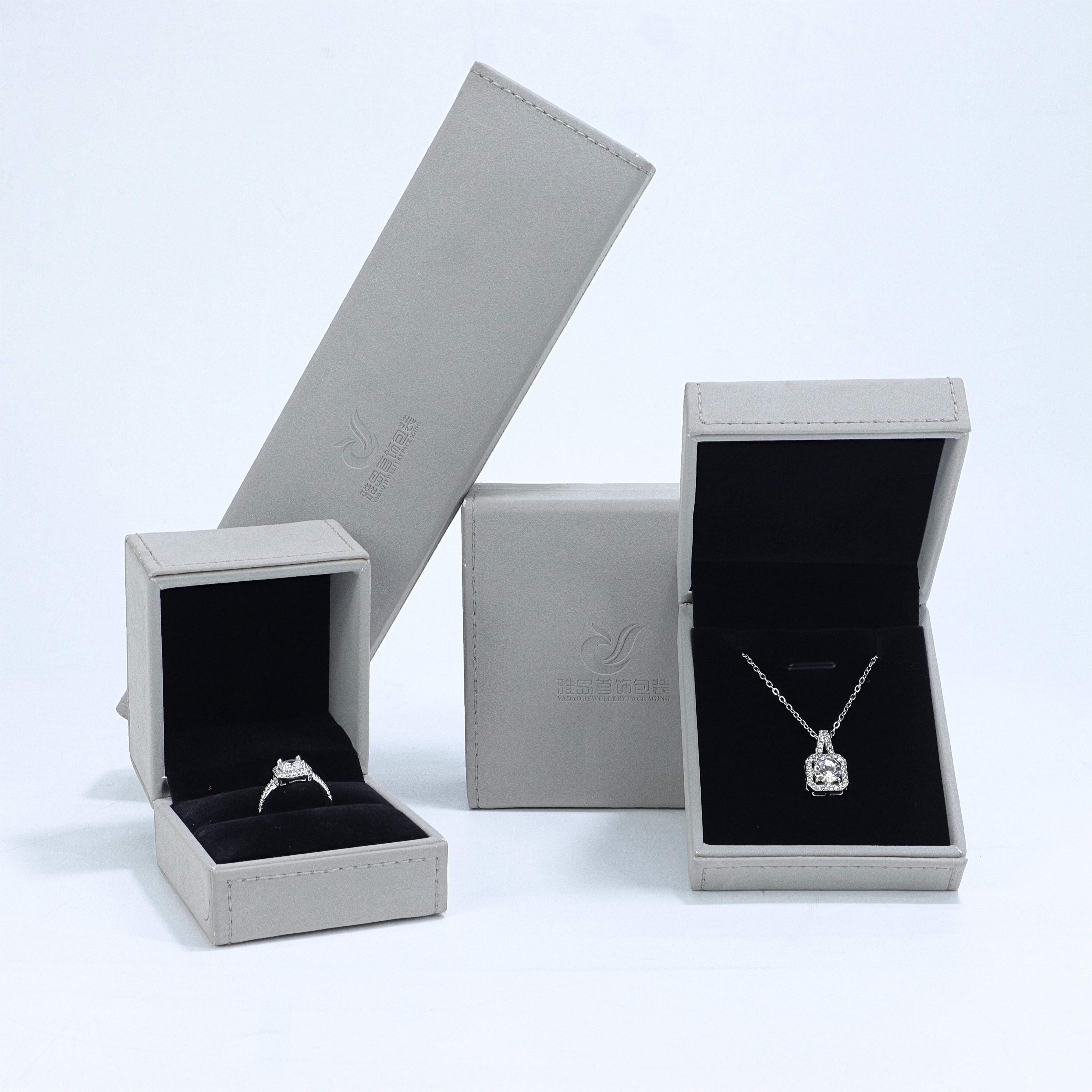 Luxury Grey Jewelry Box Custom Material Logo Bracelet Bangle Ring Pendant Box