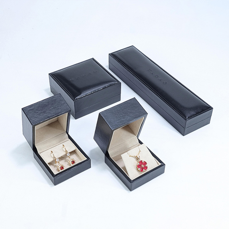 Wholesale Black Jewelry Box Leather Plastic Packaging Ring Bracelet Box