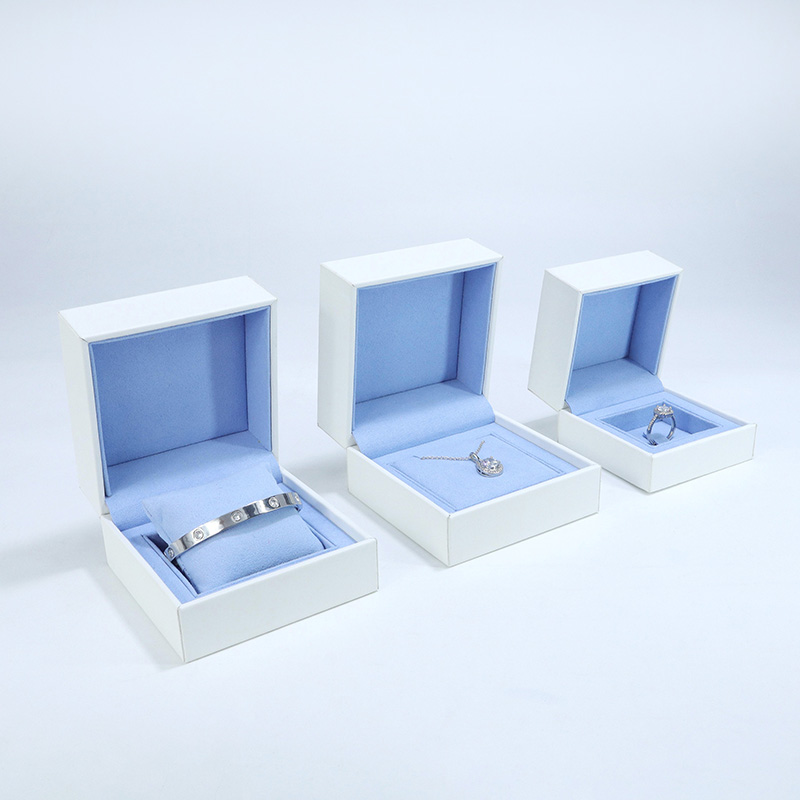 Custom leather high-ed box jewelry packging display box blue with white