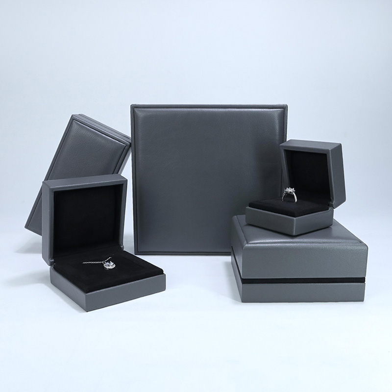 new style dark gray leather box set ring earring necklace bangle bracelet box