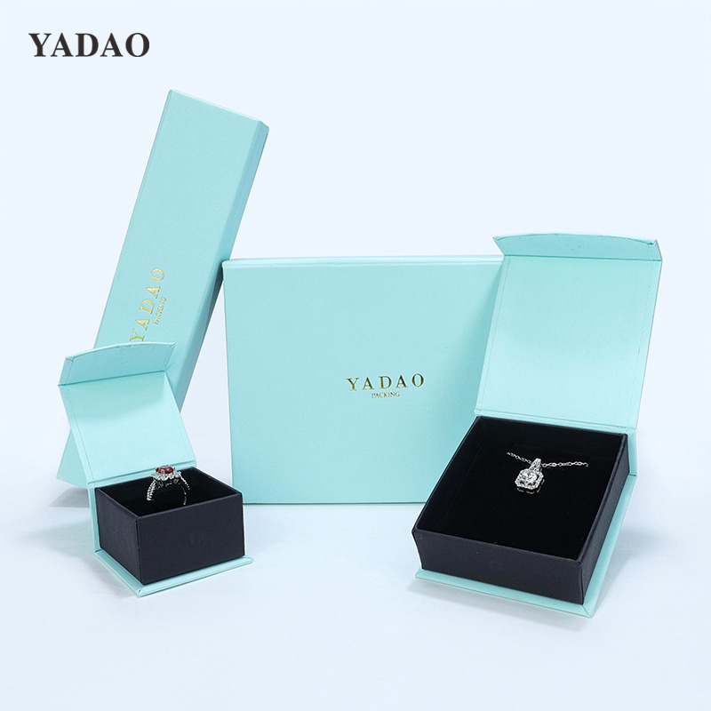 wholesale light blue cardboard jewelry packaging box set for jewelry packaging storage