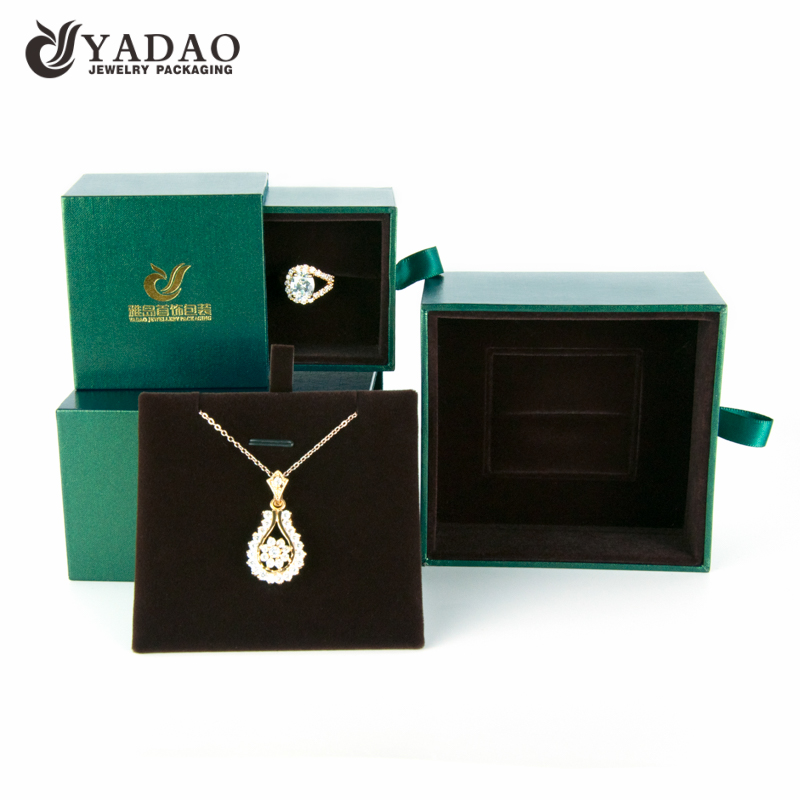 Deep green wooden leather box new design box set inside box with outer box costom logo color