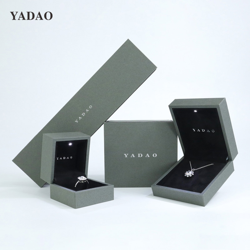 High-end gray brown jewelry box with led light LED Lighted Jewelry Storage Custom logo color size