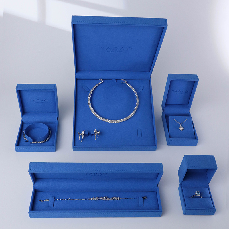 blue set microfiber classic square shape diamond ring jewelry packaging box