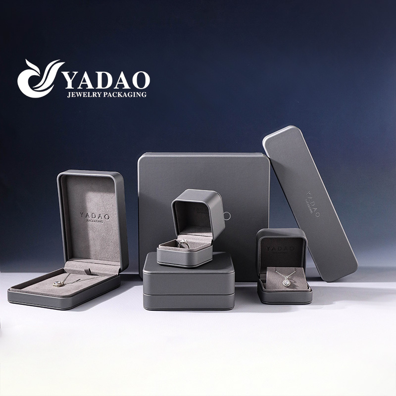Luxury dark grey leather elegant style diamond rings necklace big jewelry packaging box all sizes