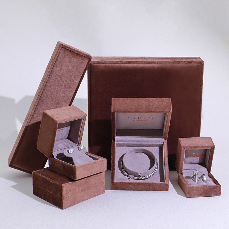 brown velvet customize colors silver gold jewelry necklace earrings studs packaging plastic box