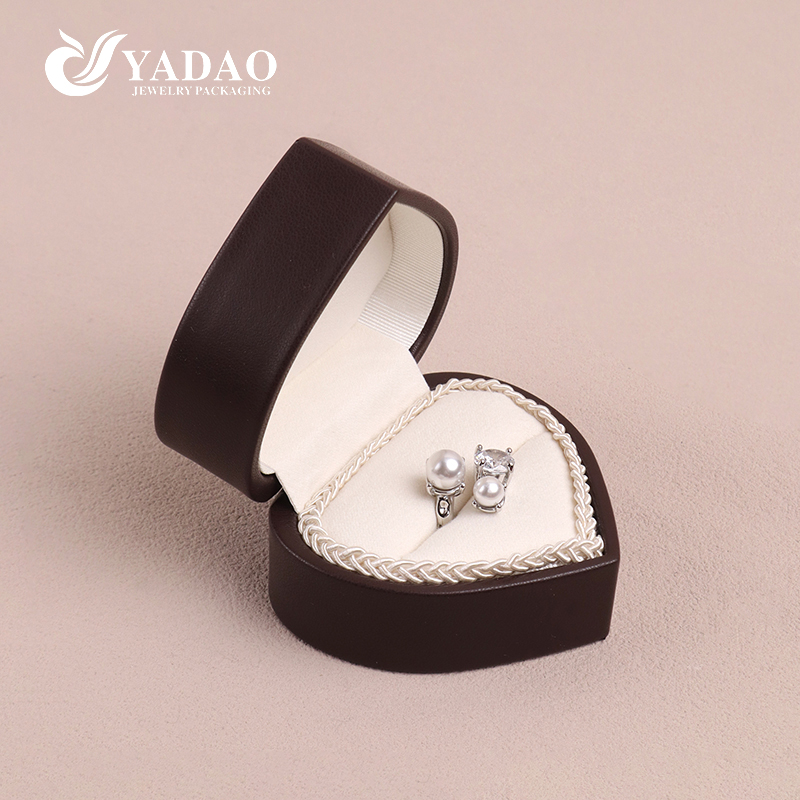 romantikong estilo ng puso hugis kasal regalo panukala sorpresa ideya alahas singsing necklace leather box
