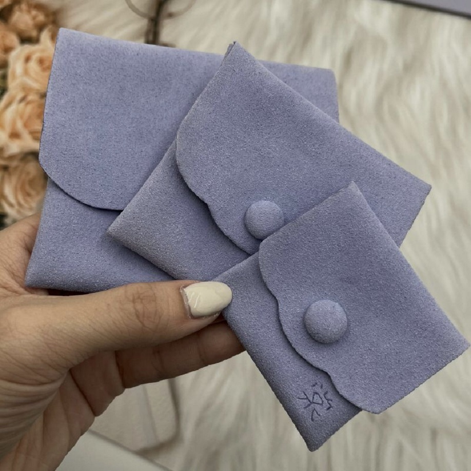 Purple Microfiber snap pouch button bag