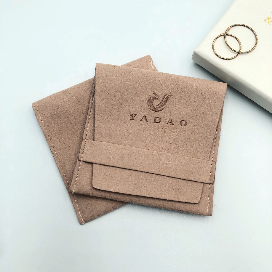 Yadao peach pink flap lid microfiber jewelry pouch
