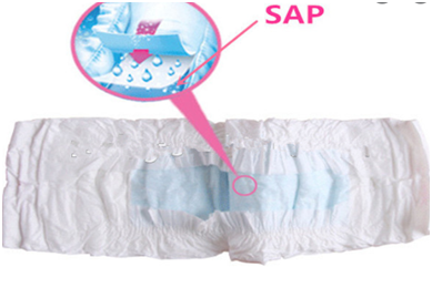 Aplicación del polímero superabsorbente SAP en pañales.