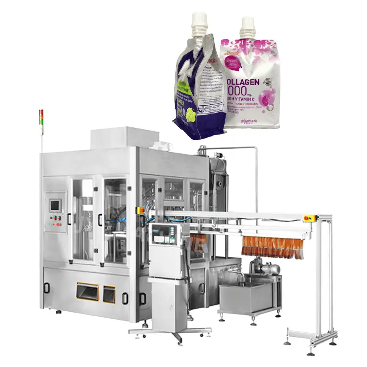 Full automatic spout pouch bag fill liquid suck jelly capping and filling machine