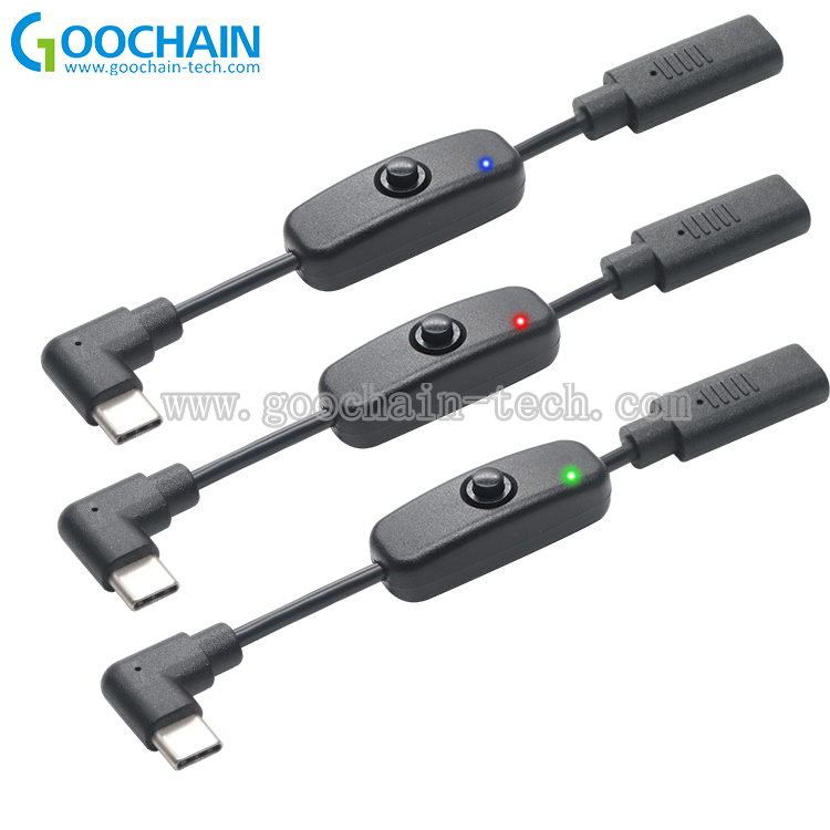 Aangepaste 90 graden USB 3.1 Type C verlengkabel met led-indicator aan uit-schakelaar