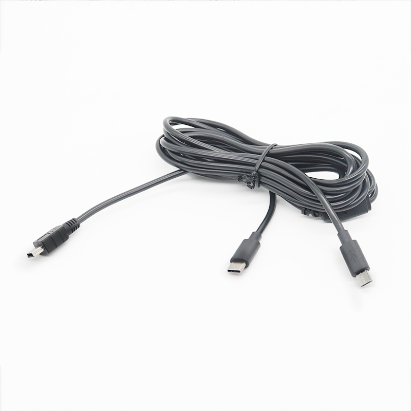 Custom Splitter USB Type C mannelijk naar Micro USB 5-pins mannelijk + Mini USB 5-pins kabel