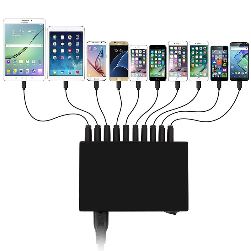 60W 10 Port USB Wall Charger with 10A and 12A Current capacity