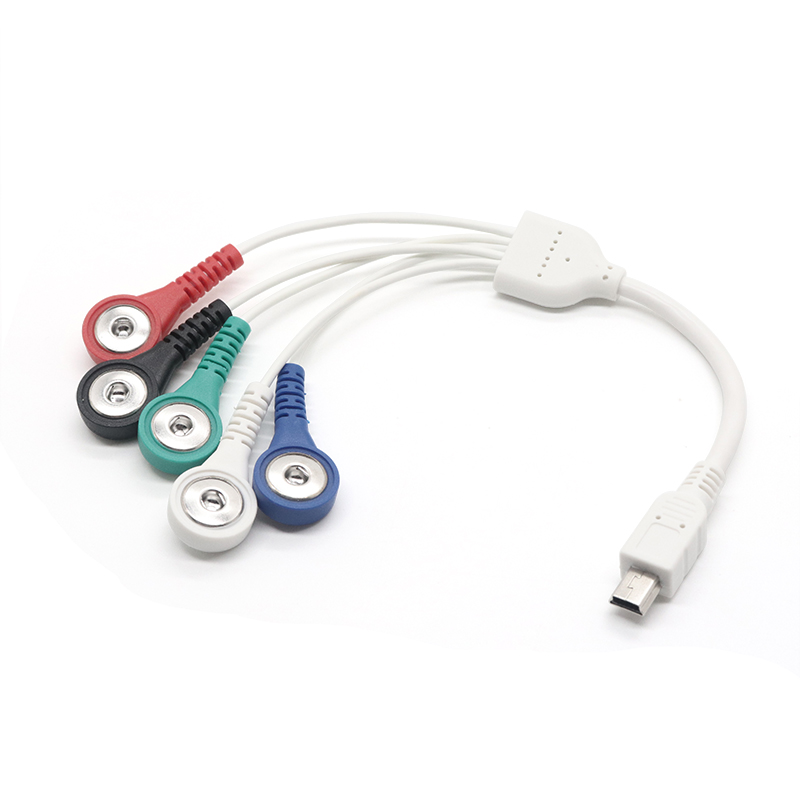 迷你USB ECG电缆4.0mm 5带领ECG Snap按钮到迷你5pin USB男性电缆