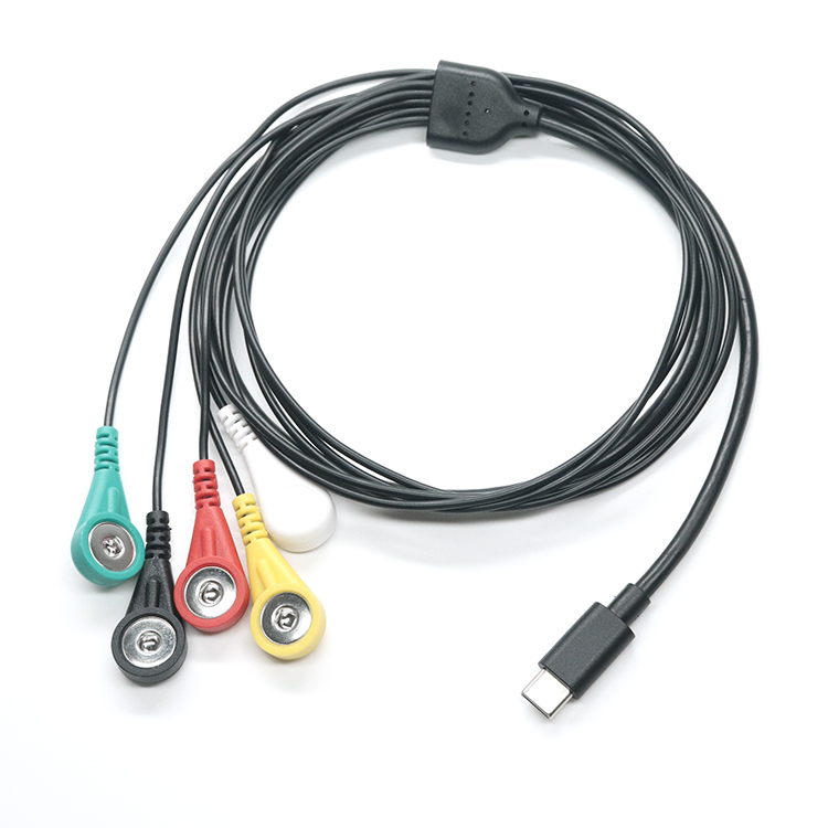 USB 3.1 نوع C إلى 4.0mm ECG Snap Button كابل USB Type C كابلات EMG