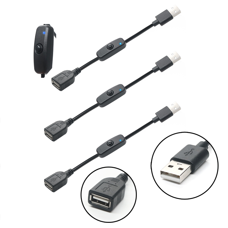 USB 2.0-verlengsnoer met AAN UIT-schakelaar LED-indicator voor Raspberry Pi PC USB-ventilator