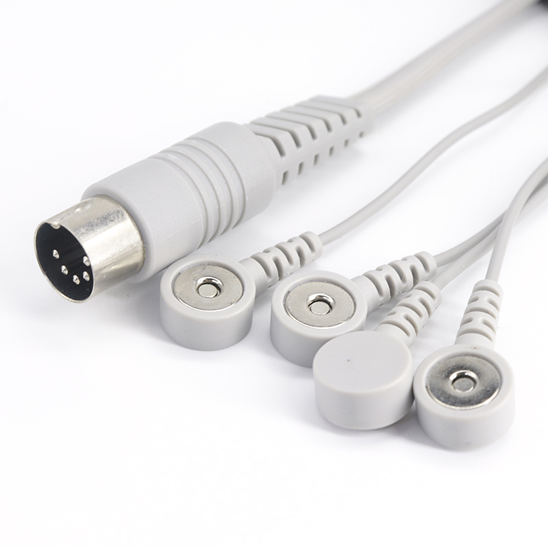 5pin Din snap type magnetische ECG EMG EKG Kabel looddraad voor elektrode gezichtsmasker en elektrode pads