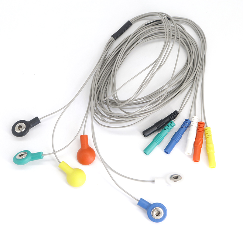 Custom EEG ECG Cable 6 electrode leads 2.5mm eeg ecg snap to 1.5mm din cable