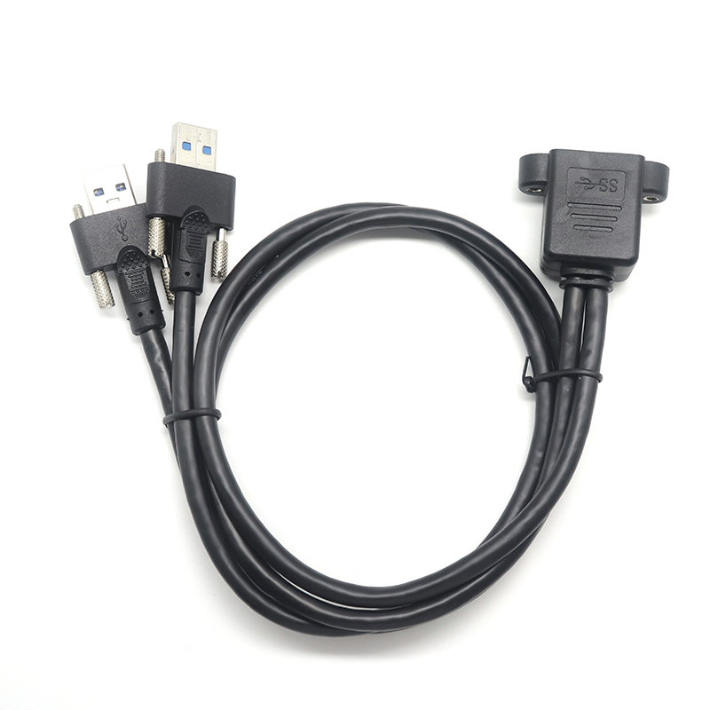 Screw locking Dual USB 3.0 A male to Dual Female Screw Panel Mount Extension Cable