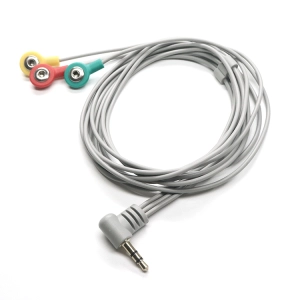 porcelana Conector de audio estéreo de 3,5 mm en ángulo recto a cable de electrodo ECG EEG con botón a presión ecg de 3 derivaciones de 2,5 mm fabricante
