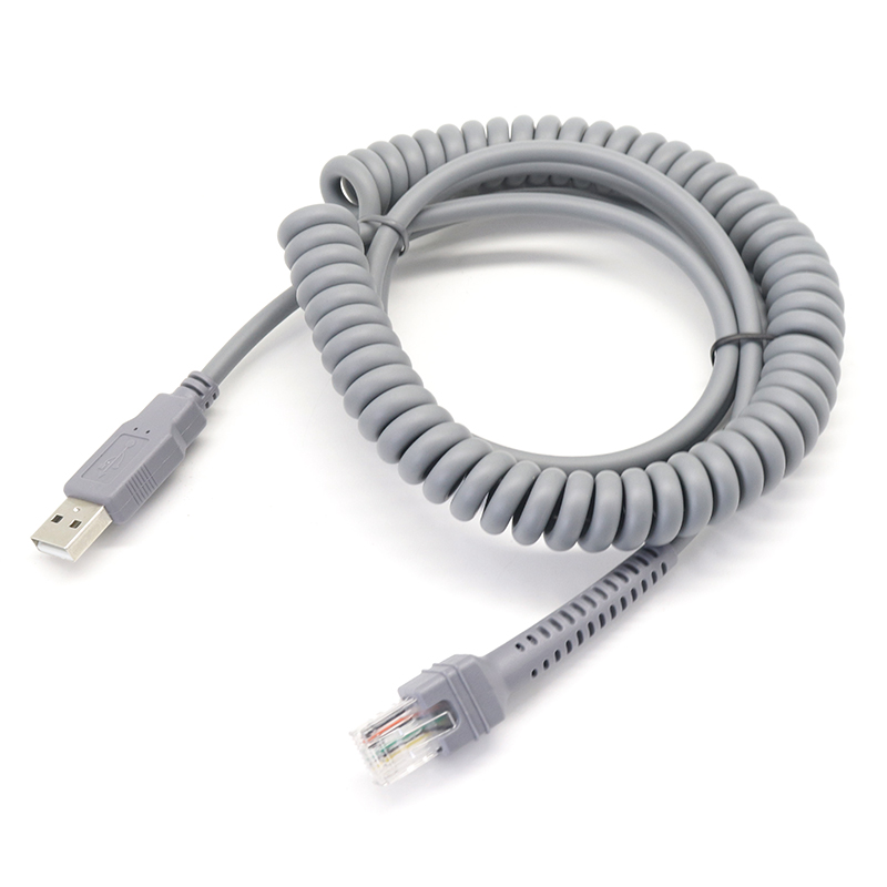 USB A to RJ45 RJ48 RJ50 10P10C Coiled Spiral Extension Cable for Symbol Barcode Scanner Ls2208