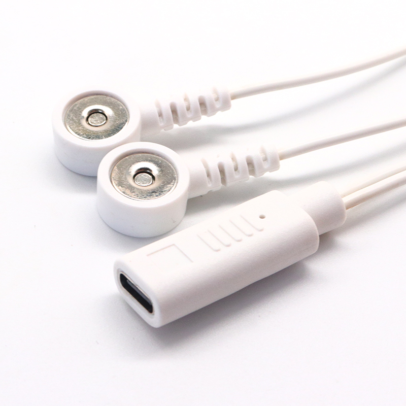 USB C vrouwelijk naar 2-draads magnetische ECG EEG EKG EMG Snap-kabel