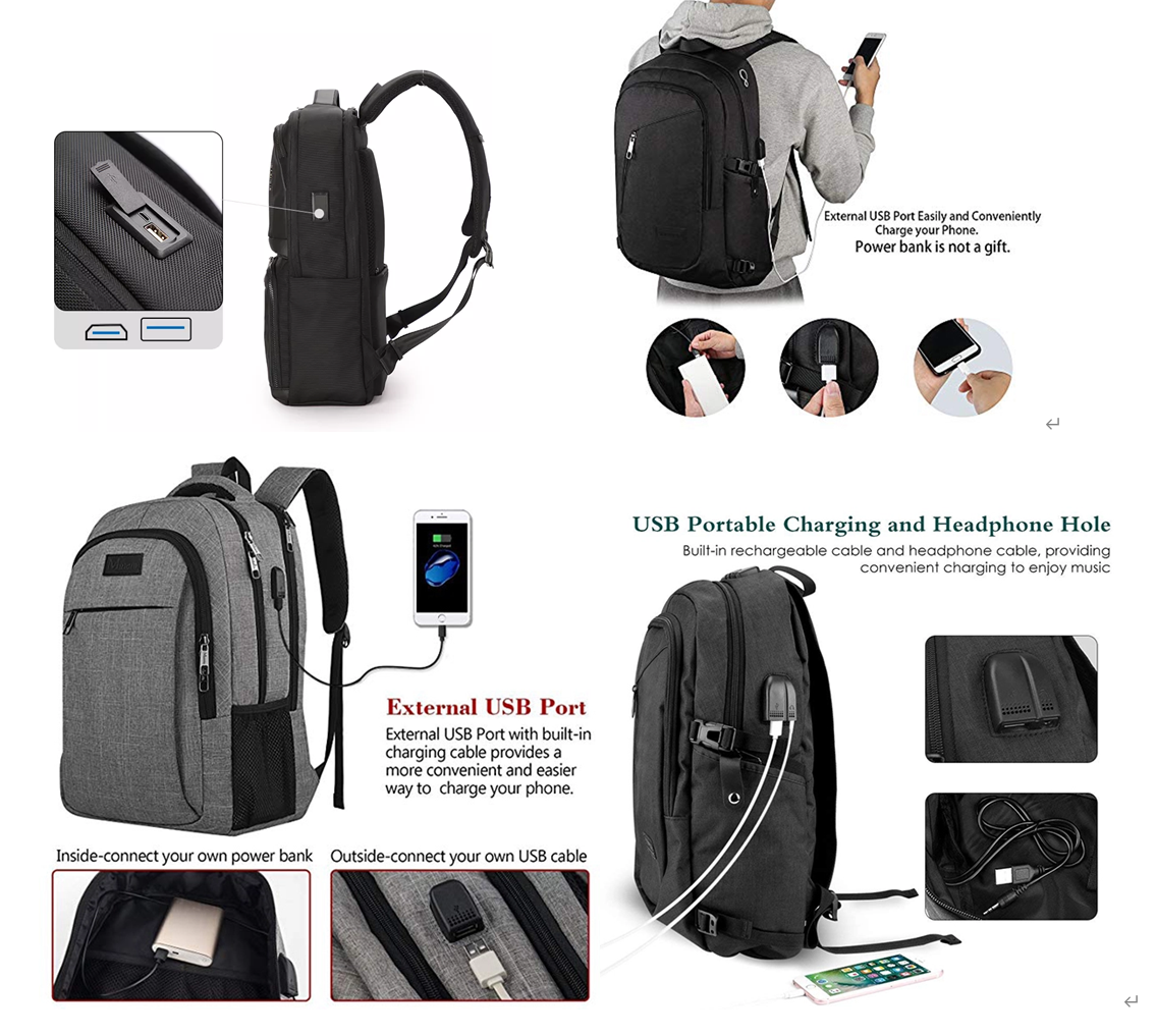 Mochila con cable de interfaz USB tipo C externo para bandoleras y maletas