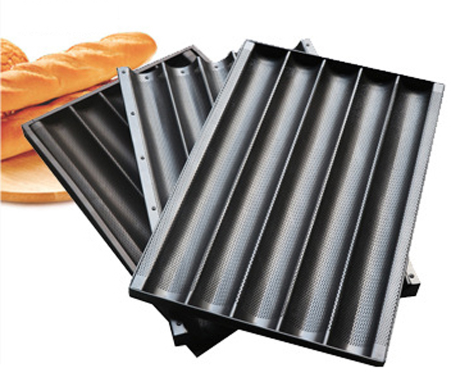Marco de acero inoxidable antiadherente comercial Bandeja de pan francés Utensilios para hornear Cacerola Baguette Cadena