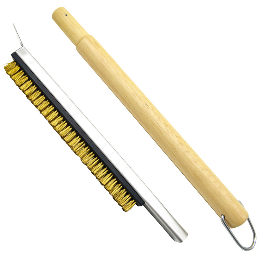 Heavy Duty Pizza Oven Cleaning Brush With Long Wood Handle Detachable Pizza Stone Brush