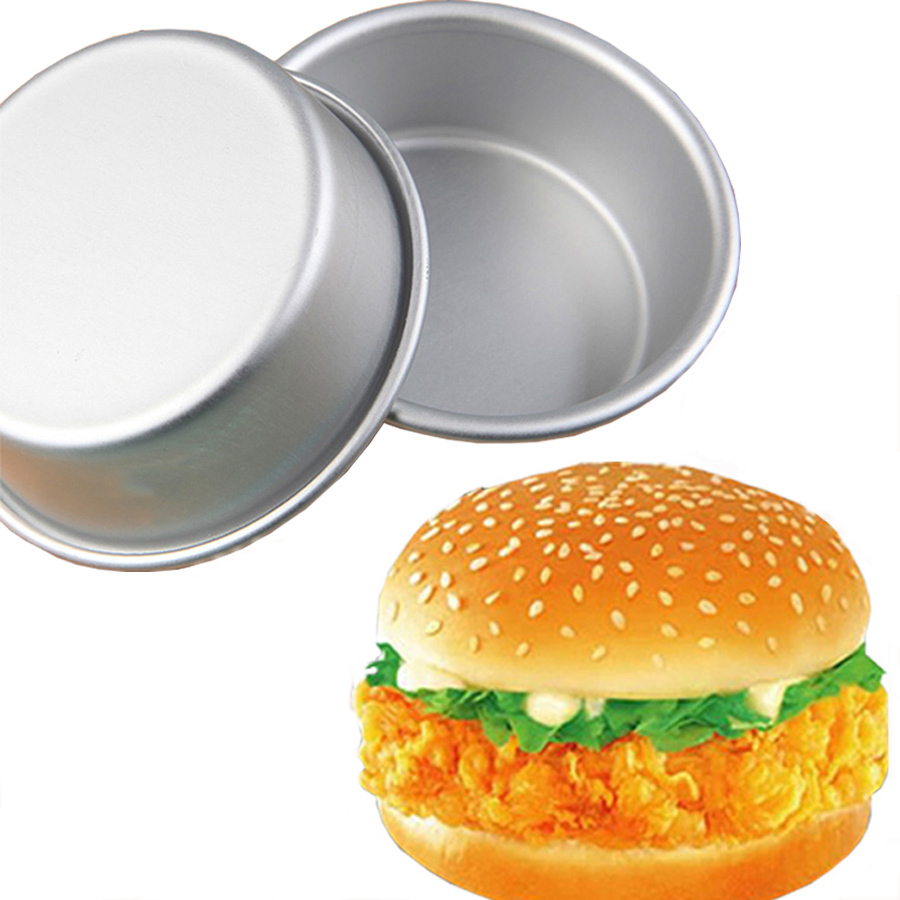 Round Non-stick Burger Baking Pan Patty Mold Aluminum Pudding Mould Kitchen Bread Hamburger Tray