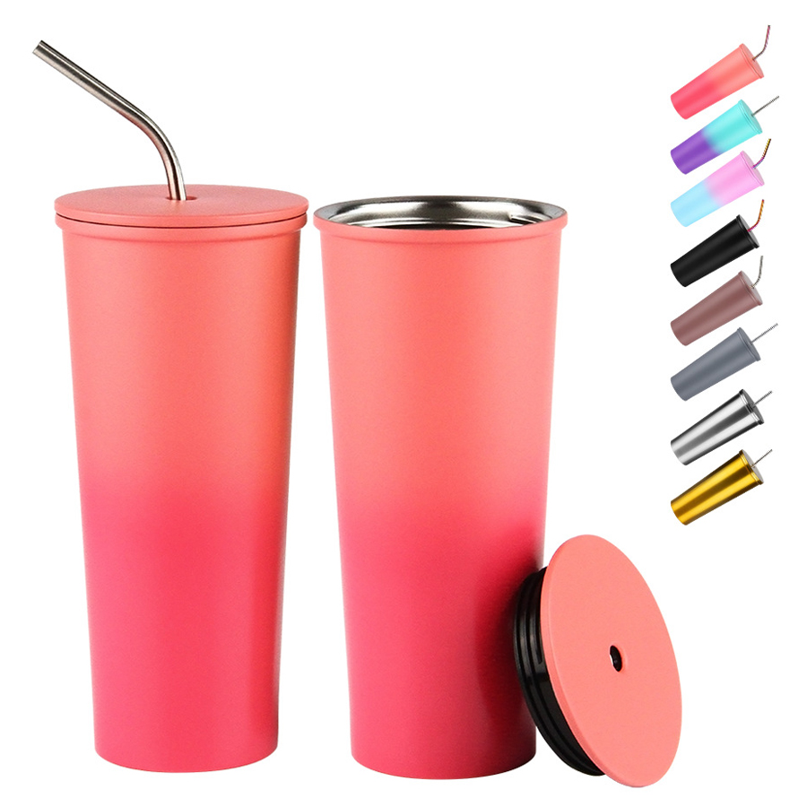 304 SS Nuevo diseño Reutilizable Sin asa Aislamiento al vacío Tazas para beber café para niñas con pajita