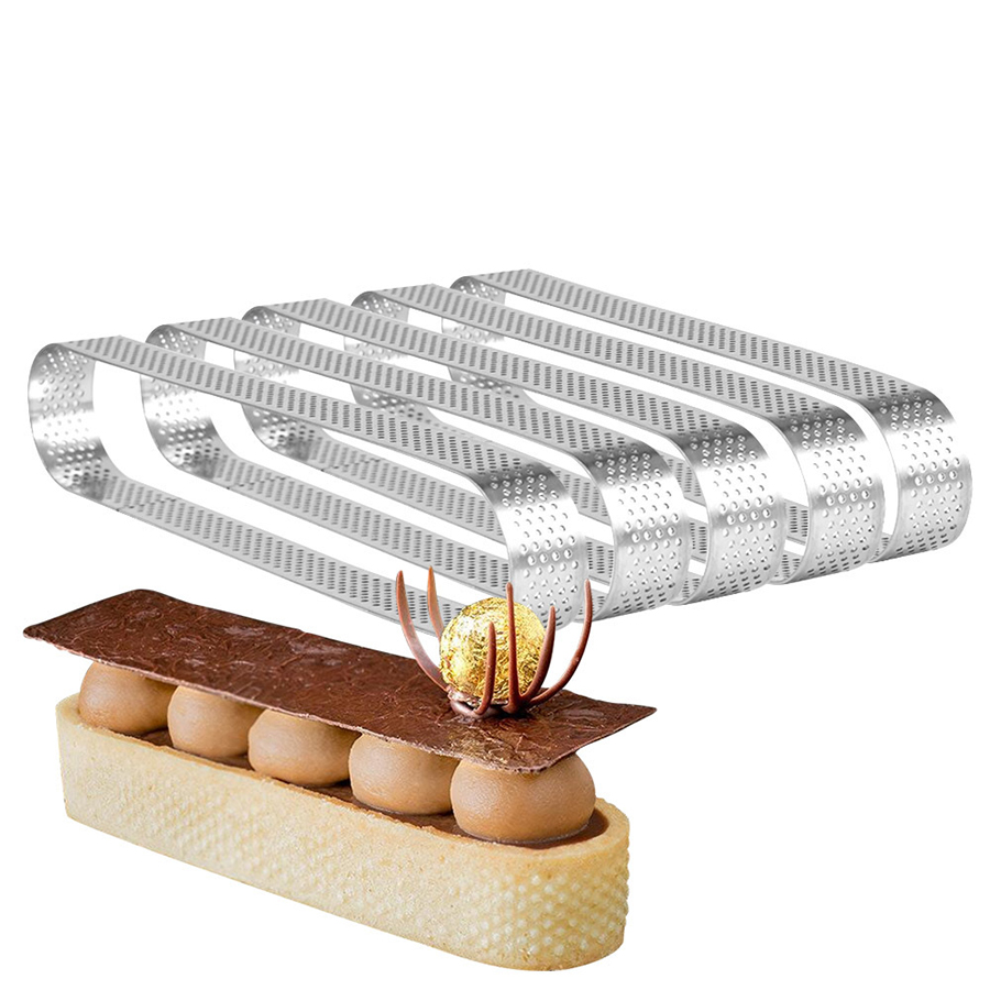 16cm Adjustable Oval Mousse Mould Stainless Steel Metal Perforated Baking Trays Cake Rings