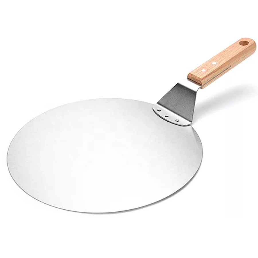 Stainless Steel Round Pizza Shovel Wood Handle Baking Tool Cake Pizza Transfer