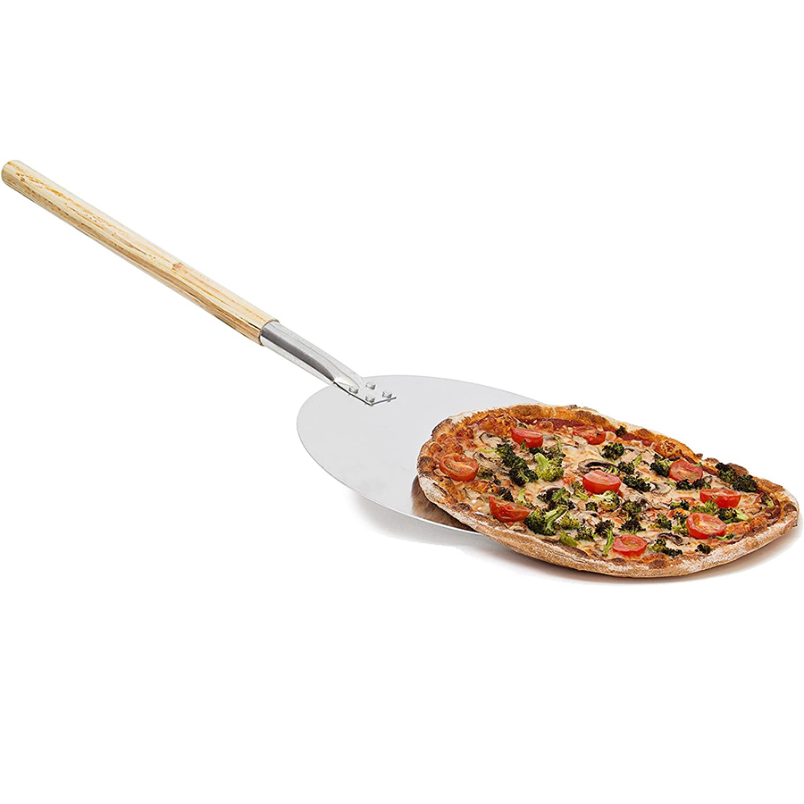 Pala para hornear corta ecológica con mango de madera Pizza de aluminio que gira la cáscara redonda