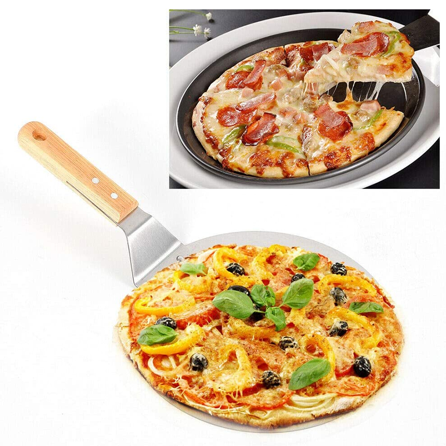Pala arrotondata da 12 pollici con manico in legno per pizza in acciaio inossidabile