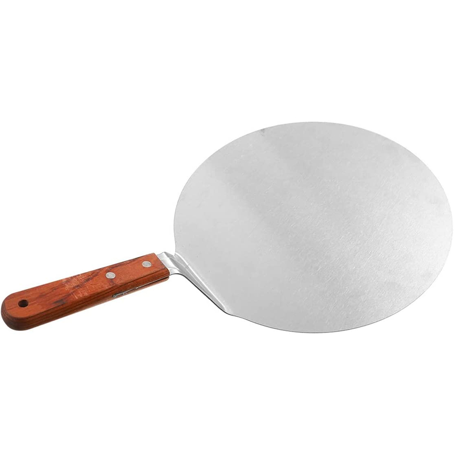 Homemade Round Shaped 12 Inch Aluminum Alloy Peel With Wood Handle Non Stick Dish Pizza Warming Plate