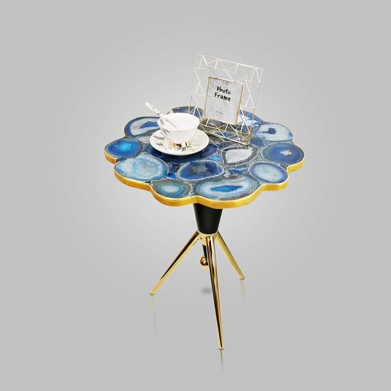 Luxury Gemstone Blue Agate Side Table - Plum Blossom Shape