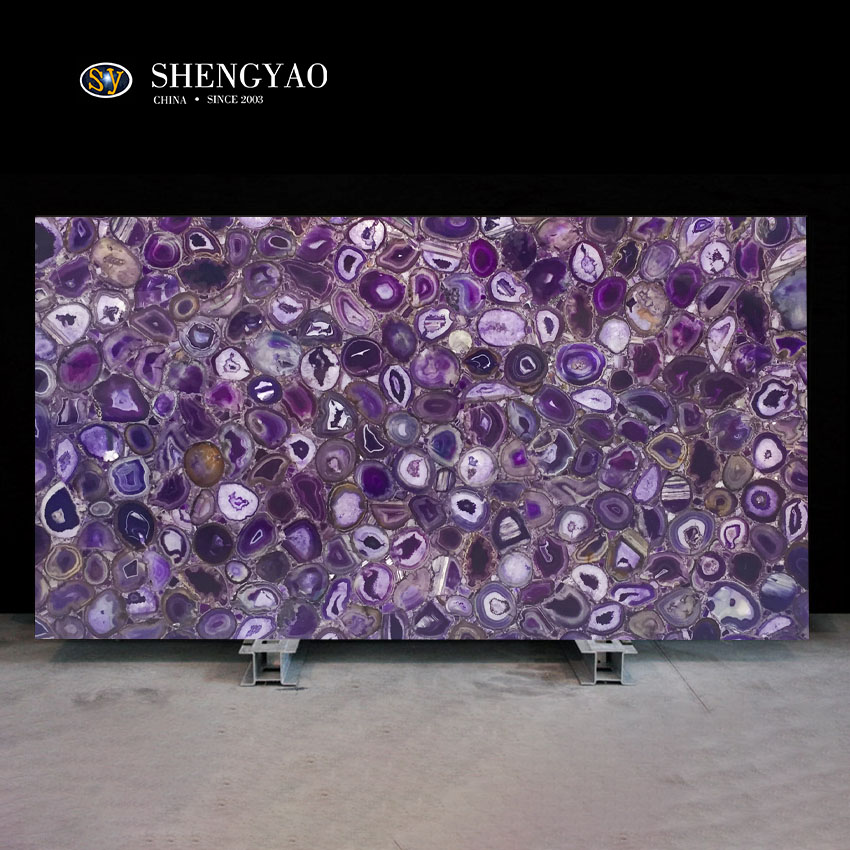 Losa de piedras preciosas de ágata púrpura