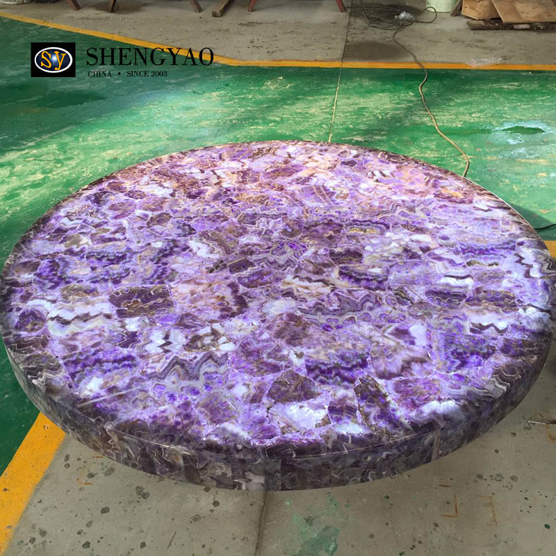 Dessus de table de pierres précieuses de comptoir d'améthyste rétro-éclairé à vendre