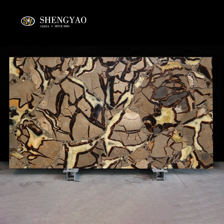 Losa de piedras preciosas de piedra de grano de leopardo personalizada