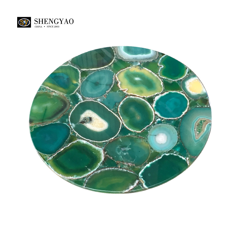 Round Green Agate Table Top,Gemstone Countertop Wholesaler China