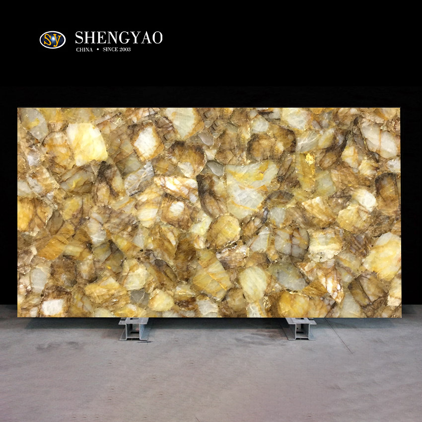 Large Yellow Quartz Slab,Semi Precious Stone Slab Supplier China