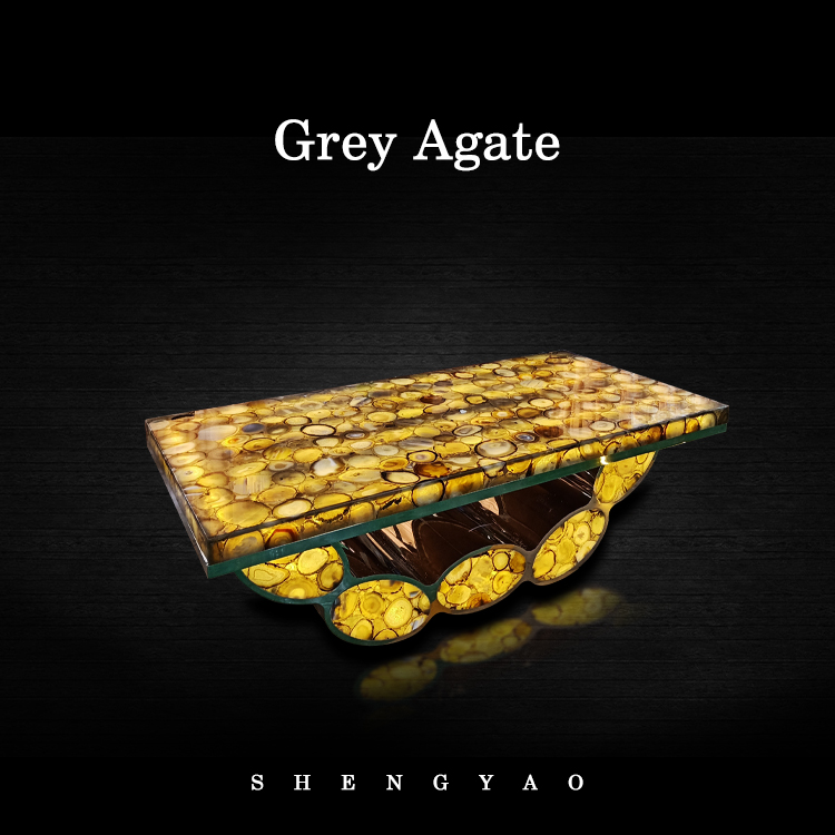 Backlit Gemstone Grey Agate Dining Table,Semi Precious Stone Agate Furniture