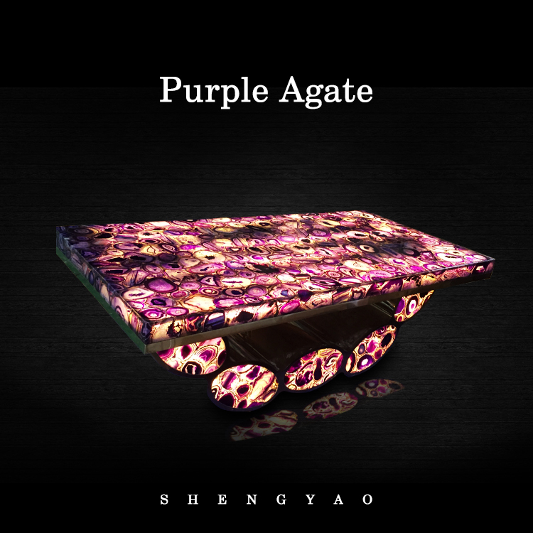 Purple Agate Dining Table|Backlit Semi Precious Stone Furniture|Shengyao Gemstone